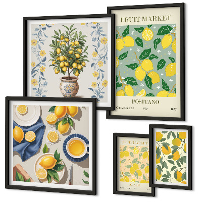 Ensemble de 5 tableaux Motifs de fruits frais d'agrumes