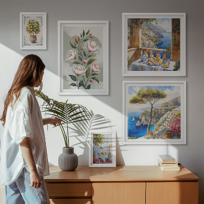 Lot de tableaux encadrés Vues florales pittoresques