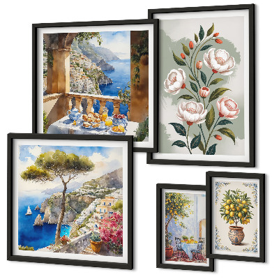 Lot de tableaux encadrés Vues florales pittoresques