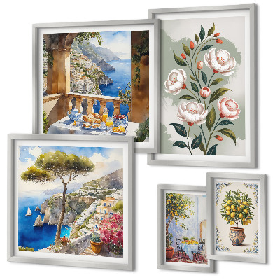 Lot de tableaux encadrés Vues florales pittoresques