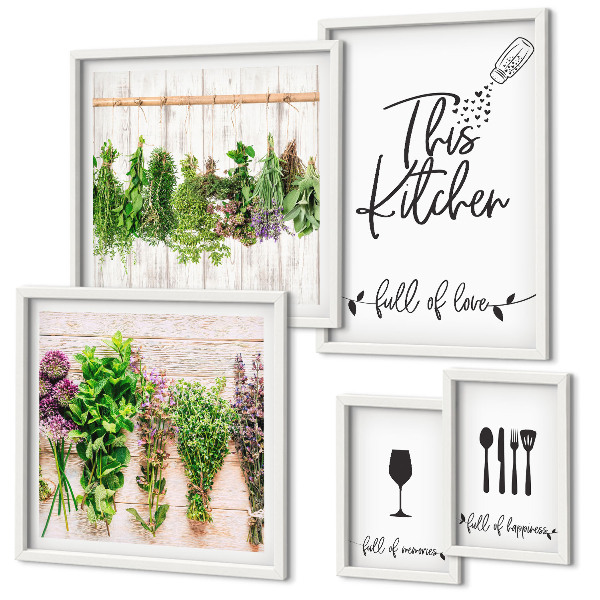 Ensemble de 5 tableaux Accessoires pour la cuisine et les herbes aromatiques