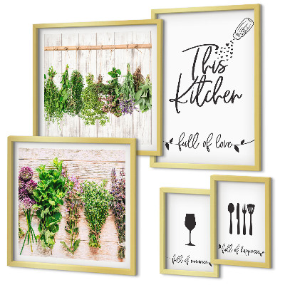 Ensemble de 5 tableaux Accessoires pour la cuisine et les herbes aromatiques