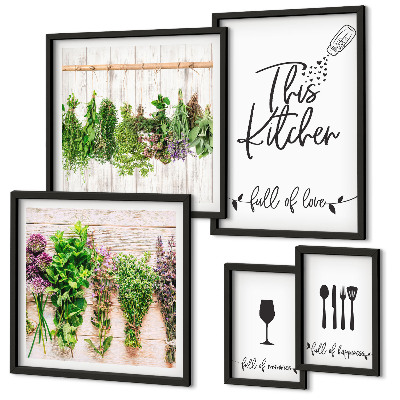 Ensemble de 5 tableaux Accessoires pour la cuisine et les herbes aromatiques