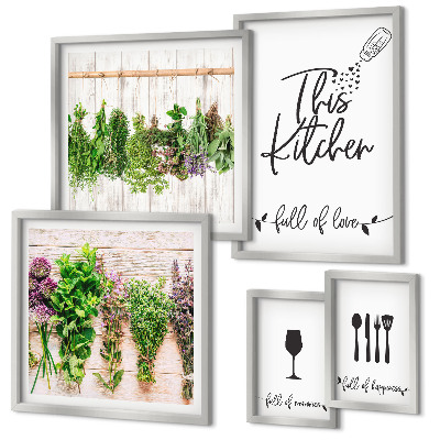 Ensemble de 5 tableaux Accessoires pour la cuisine et les herbes aromatiques