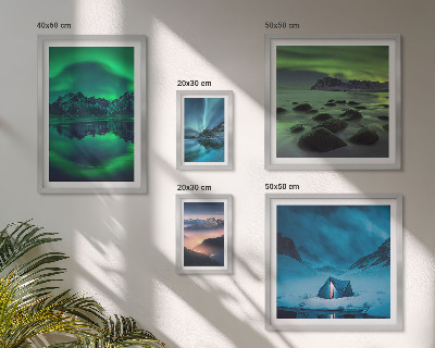 Lot de tableaux encadrés Paysages hivernaux des montagnes aurorales