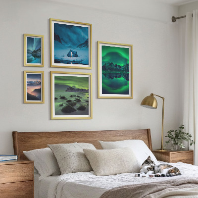 Lot de tableaux encadrés Paysages hivernaux des montagnes aurorales