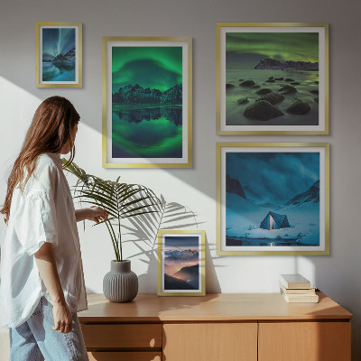 Lot de tableaux encadrés Paysages hivernaux des montagnes aurorales