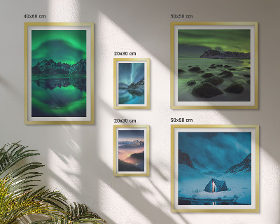 Lot de tableaux encadrés Paysages hivernaux des montagnes aurorales