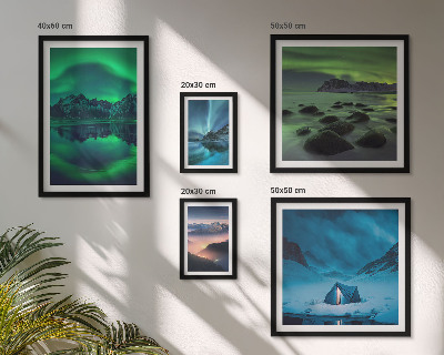 Lot de tableaux encadrés Paysages hivernaux des montagnes aurorales
