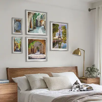 Vues charmantes des villes européennes ensemble de 5 tableaux