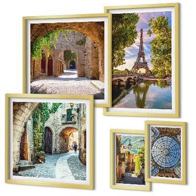 Vues charmantes des villes européennes ensemble de 5 tableaux