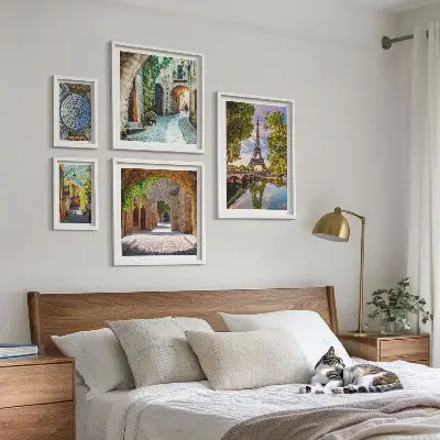 Vues charmantes des villes européennes ensemble de 5 tableaux