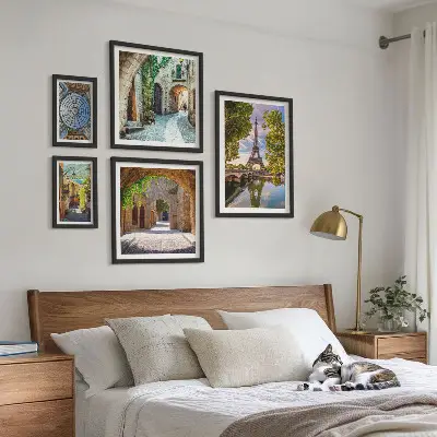Vues charmantes des villes européennes ensemble de 5 tableaux