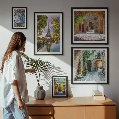Vues charmantes des villes européennes ensemble de 5 tableaux