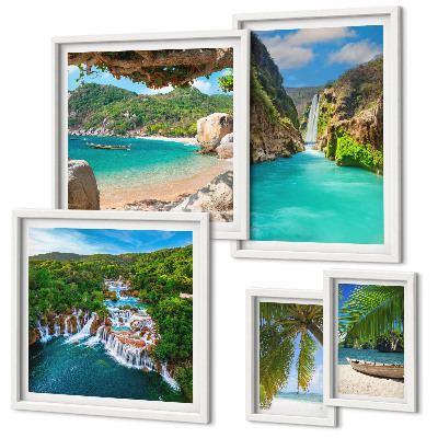 Lot de tableaux encadrés Plages tropicales avec cascades