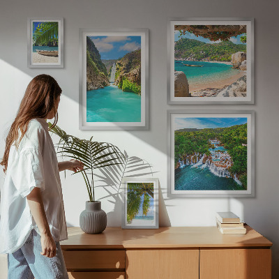 Lot de tableaux encadrés Plages tropicales avec cascades