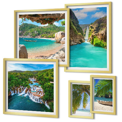 Lot de tableaux encadrés Plages tropicales avec cascades