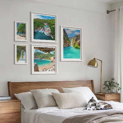 Lot de tableaux encadrés Plages tropicales avec cascades