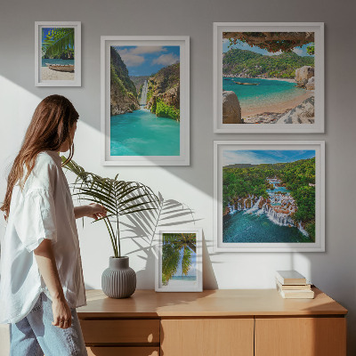Lot de tableaux encadrés Plages tropicales avec cascades