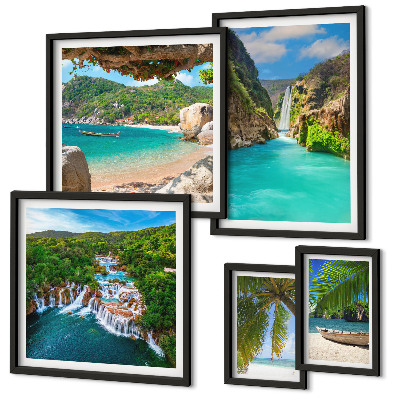 Lot de tableaux encadrés Plages tropicales avec cascades