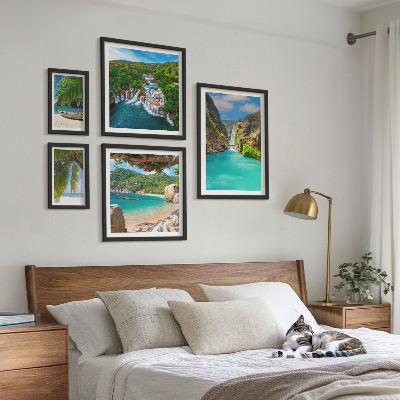 Lot de tableaux encadrés Plages tropicales avec cascades