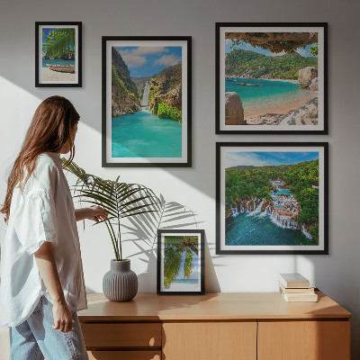 Lot de tableaux encadrés Plages tropicales avec cascades