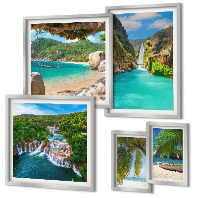 Lot de tableaux encadrés Plages tropicales avec cascades