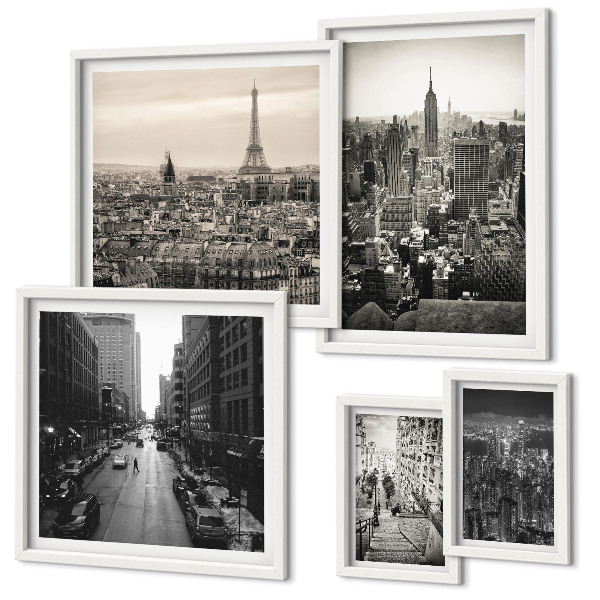 Ensemble de 5 tableaux Panoramas urbains des capitales européennes