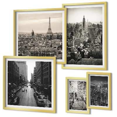 Ensemble de 5 tableaux Panoramas urbains des capitales européennes