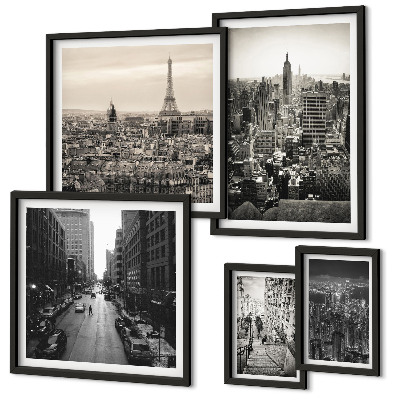 Ensemble de 5 tableaux Panoramas urbains des capitales européennes