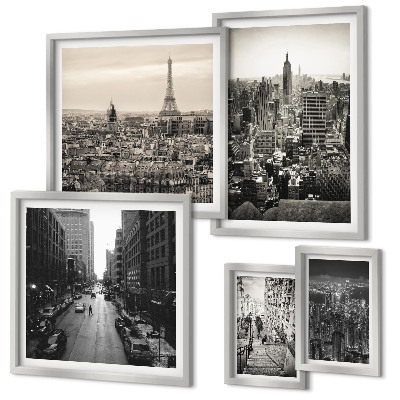 Ensemble de 5 tableaux Panoramas urbains des capitales européennes
