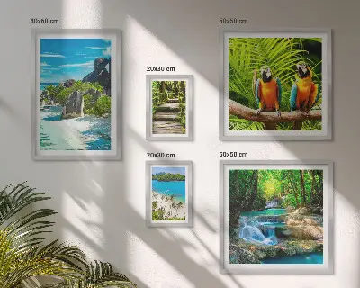 Tableau de décoration murale représentant des paysages tropicaux avec des oiseaux et des cascades