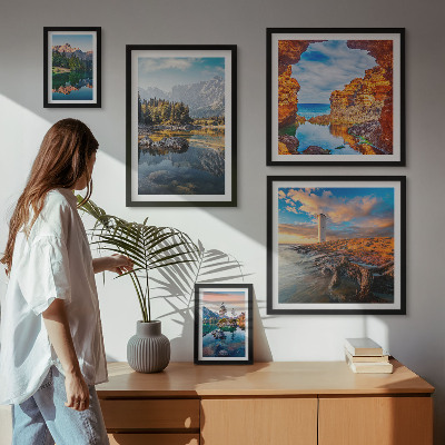 Lot de tableaux encadrés Vues naturelles sur l'eau de montagne