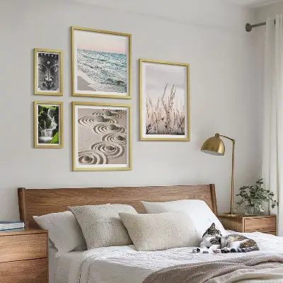 Ensemble de 5 tableaux représentant une eau zen relaxante en pleine nature