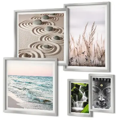 Ensemble de 5 tableaux représentant une eau zen relaxante en pleine nature