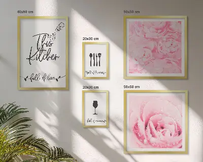 Tableau de décoration murale inspirations pour la cuisine avec motifs de roses et accessoires