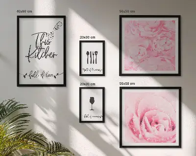 Tableau de décoration murale inspirations pour la cuisine avec motifs de roses et accessoires