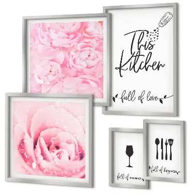 Tableau de décoration murale inspirations pour la cuisine avec motifs de roses et accessoires