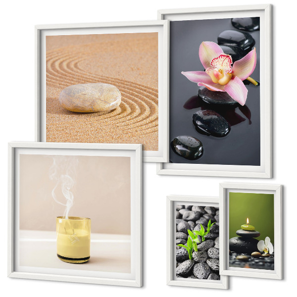 Lot de tableaux encadrés Pierres zen relaxantes et orchidées