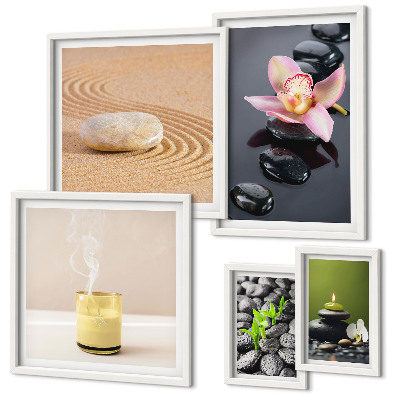 Lot de tableaux encadrés Pierres zen relaxantes et orchidées