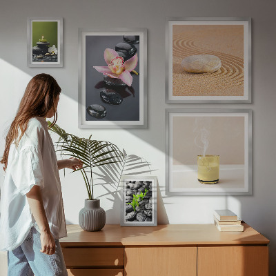 Lot de tableaux encadrés Pierres zen relaxantes et orchidées