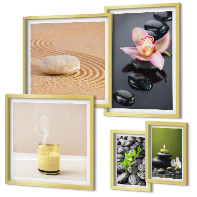 Lot de tableaux encadrés Pierres zen relaxantes et orchidées