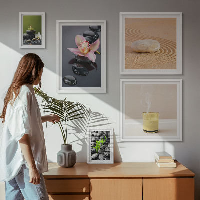 Lot de tableaux encadrés Pierres zen relaxantes et orchidées