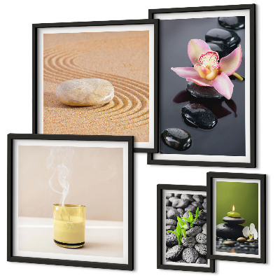 Lot de tableaux encadrés Pierres zen relaxantes et orchidées