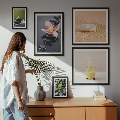Lot de tableaux encadrés Pierres zen relaxantes et orchidées