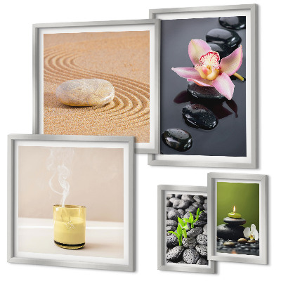 Lot de tableaux encadrés Pierres zen relaxantes et orchidées
