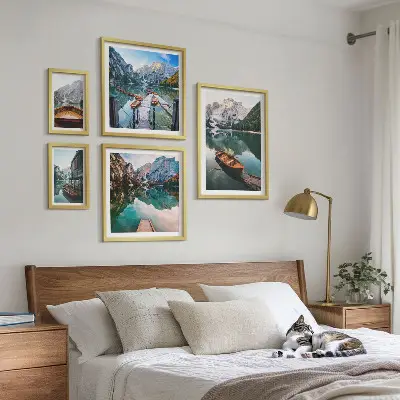 Lacs tranquilles, bateaux en bois ensemble de 5 tableaux