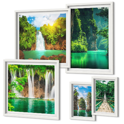 Lot de tableaux encadrés Cascades tropicales et nature verdoyante