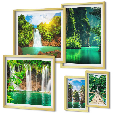 Lot de tableaux encadrés Cascades tropicales et nature verdoyante