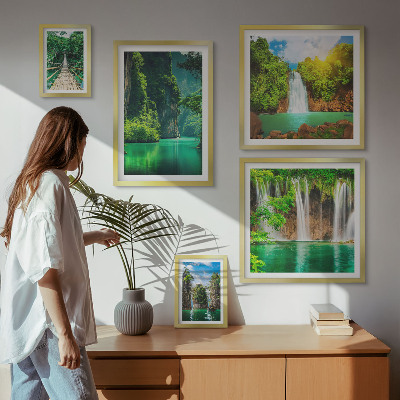 Lot de tableaux encadrés Cascades tropicales et nature verdoyante